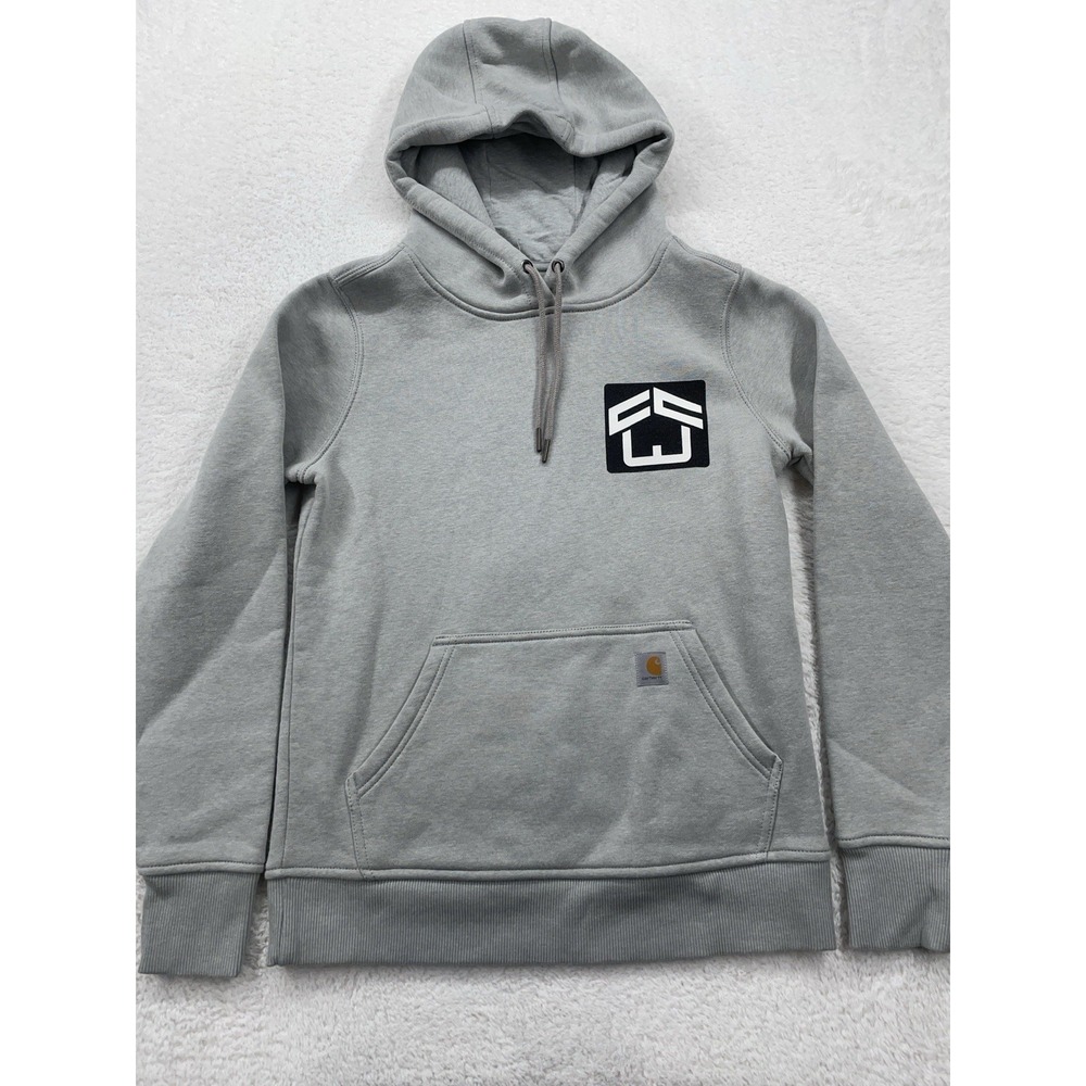 Carhartt Women's Relaxed Fit Mid Weight Logo Sleeve Hoodie Size XS (0-2) Gray - Picture 1 of 9